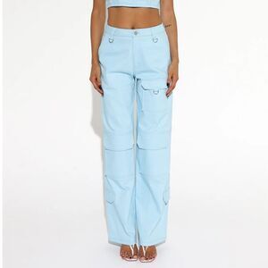 BY DYLN Fargo Jean 2.0 Light Blue Wide Leg Denim Pants Relaxed cargos Revolve M